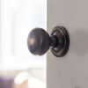 Old English Harrogate Door Knob Pack (Lock Set - Horizontal Sashlock, 4" Slim Knuckle Hinges x2) - Antique Copper