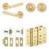 Complete Bari Door Handle Pack - Heavy Duty Tubular Bathroom (Standard Thumb Turn) - Satin Brass - 64mm / 3-inch Hinges - JE-D30B3-SB