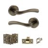 STATUS Texas Door Handle Pack (Latch Set - 3" CE Latch, 3" Fire Rated Hinges x3) - Antique Brass