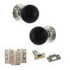 Old English Whitby Door Knob Pack (Latch Set - 3" HD Latch, 3" Fire Rated Hinges x3) - Polished Nickel