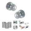 Old English Ripon Door Knob Pack (Bathroom Set - 4" Deadbolt, 3" Fire Rated Hinges x3) - Polished Chrome