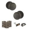 Old English Harrogate Door Knob Pack (Latch Set - 4" HD Latch, 3" Fire Rated Hinges x3) - Urban Bronze