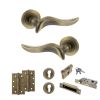 Old English Oxford Door Handle Pack (Euro Lock Set - 3" CE Sashlock, 4" Slim Knuckle Hinges x2) - Matt Antique Brass