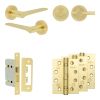 Complete Gio Door Handle Pack - Bathroom Lock (Plain Thumb Turn) - Satin Brass - 65mm / 4-inch Hinges - JE-E5A2-SB