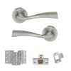 Eco Wave Door Handle Pack (Latch Set - 2.5" CE Latch, 3" Fire Rated Hinges x3) - Satin Chrome