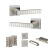 Senza Pari Bianca Door Handle Pack (Bathroom Set - 3" CE Bathroom Lock, 4" Slim Knuckle Hinges x2) - Satin Nickel