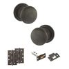 Old English Harrogate Door Knob Pack (Latch Set - 3" HD Latch, 4" Slim Knuckle Hinges x2) - Urban Bronze
