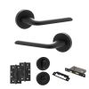 Eco Surf Door Handle Pack (Bathroom Set - 3" CE Bathroom Lock, 4" Slim Knuckle Hinges x2) - Matt Black