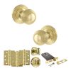 Old English Ripon Door Knob Pack (Lock Set - Horizontal Bathlock, 4" Fire Rated Hinges x3) - Polished Brass