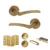 STATUS Indiana Door Handle Pack (Bathroom Set - 2.5" CE Bathroom Lock, 3" Fire Rated Hinges x3) - Satin Brass