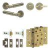 Complete Bloom Door Handle Pack - Heavy Duty Tubular Bathroom (Plain Thumb Turn) - Antique Brass - 76mm / 4-inch Hinges - JE-B31A2-AB