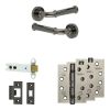 Complete Classic Door Handle Pack - Heavy Duty Latch - Black Nickel - 102mm / 4-inch Hinges - JE-A22A-BN