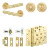 Complete Bloom Door Handle Pack - Heavy Duty Tubular Bathroom (Standard Thumb Turn) - Satin Brass - 64mm / 4-inch Hinges - JE-B30A3-SB