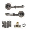Old English Durham Door Handle Pack (Latch Set - 3" CE Latch, 3" Fire Rated Hinges x3) - Matt Gun Metal