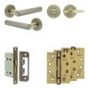 Complete Hex Door Handle Pack - Bathroom Lock (Plain Thumb Turn) - Antique Brass - 65mm / 4-inch Hinges - JE-C5A2-AB