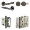 Complete Bari Door Handle Pack - Bathroom Lock (Knurled Thumb Turn) - Black Nickel - 76mm / 4-inch Hinges - JE-D6A1-BN