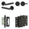 Complete Venice Door Handle Pack - Bathroom Lock (Plain Thumb Turn) - Matt Black - 65mm / 4-inch Hinges - JE-F5A2-MB
