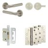 Complete Bari Door Handle Pack - Bathroom Lock (Knurled Thumb Turn) - Satin Nickel - 65mm / 4-inch Hinges - JE-D5A1-SN