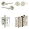 Complete Gio Door Handle Pack - Bathroom Lock (Plain Thumb Turn) - Satin Nickel - 65mm / 3-inch Hinges - JE-E5B2-SN
