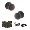 Old English Harrogate Door Knob Pack (Latch Set - 4" HD Latch, 4" Fire Rated Hinges x3) - Urban Dark Bronze