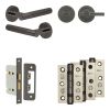 Complete Venice Door Handle Pack - Bathroom Lock (Plain Thumb Turn) - Black Nickel - 65mm / 3-inch Hinges - JE-F5B2-BN