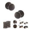 Old English Harrogate Door Knob Pack (Bathroom Set - 3" Deadbolt, 4" Slim Knuckle Hinges x2) - Urban Dark Bronze