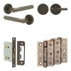 Complete Bari Door Handle Pack - Bathroom Lock (Knurled Thumb Turn) - Dark Bronze - 76mm / 3-inch Hinges - JE-D6B1-DB