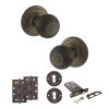 Old English Ripon Door Knob Pack (Lock Set - Horizontal Sashlock, 4" Slim Knuckle Hinges x2) - Urban Bronze