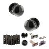 Old English Harrogate Door Knob Pack (Bathroom Set - 4" Deadbolt, 4" Fire Rated Hinges x3) - Black Nickel
