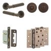 Complete Bloom Door Handle Pack - Bathroom Lock (Standard Thumb Turn) - Dark Bronze - 65mm / 4-inch Hinges - JE-B5A3-DB