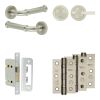 Complete Classic Door Handle Pack - Bathroom Lock (Plain Thumb Turn) - Satin Nickel - 65mm / 3-inch Hinges - JE-A5B2-SN