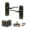 Old English Warwick Door Handle Pack (Latch Set - 2.5" CE Latch, 3" Fire Rated Hinges x3) - Urban Dark Bronze