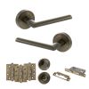 STATUS Alabama Door Handle Pack (Bathroom Set - 3" CE Bathroom Lock, 4" Fire Rated Hinges x3) - Antique Brass
