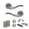 Old English Warwick Door Handle Pack (Euro Lock Set - 3" CE Sashlock, 4" Slim Knuckle Hinges x2) - Distressed Silver