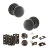 Old English Harrogate Door Knob Pack (Bathroom Set - 4" Deadbolt, 3" Fire Rated Hinges x3) - Urban Dark Bronze
