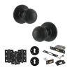 Old English Ripon Door Knob Pack (Lock Set - 3" Latch & Deadlock, 3" Fire Rated Hinges x3) - Matt Black