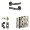 Complete Bloom Door Handle Pack - Heavy Duty Latch - Black Nickel - 76mm / 4-inch Hinges - JE-B21A-BN