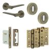 Complete Gio Door Handle Pack - Sashlock - Antique Brass - 76mm / 3-inch Hinges - JE-E8B8-AB