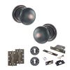 Old English Harrogate Door Knob Pack (Lock Set - 3" Latch & Deadlock, 4" Slim Knuckle Hinges x2) - Antique Copper