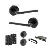 STATUS Alabama Door Handle Pack (Bathroom Set - 3" CE Bathroom Lock, 4" Slim Knuckle Hinges x2) - Matt Black