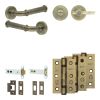 Complete Classic Door Handle Pack - Heavy Duty Tubular Bathroom (Plain Thumb Turn) - Antique Brass - 102mm / 3-inch Hinges - JE-A32B2-AB