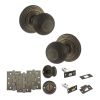 Old English Ripon Door Knob Pack (Bathroom Set - 4" Deadbolt, 4" Fire Rated Hinges x3) - Urban Bronze