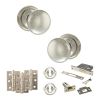 Old English Harrogate Door Knob Pack (Lock Set - 3" Latch & Deadlock, 3" Fire Rated Hinges x3) - Polished Nickel