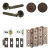 Complete Venice Door Handle Pack - Heavy Duty Tubular Bathroom (Standard Thumb Turn) - Dark Bronze - 64mm / 3-inch Hinges - JE-F30B3-DB