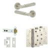 Complete Bloom Door Handle Pack - Heavy Duty Latch - Satin Nickel - 102mm / 4-inch Hinges - JE-B22A-SN