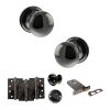 Old English Harrogate Door Knob Pack (Lock Set - Horizontal Bathlock, 4" Fire Rated Hinges x3) - Black Nickel
