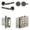 Complete Midtown Door Handle Pack - Bathroom Lock (Knurled Thumb Turn) - Black Nickel - 76mm / 4-inch Hinges - JE-G6A1-BN