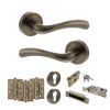 STATUS Texas Door Handle Pack (Euro Lock Set - 3" CE Sashlock, 4" Fire Rated Hinges x3) - Antique Brass