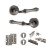 Old English Durham Door Handle Pack (Euro Lock Set - 2.5" CE Sashlock, 4" Slim Knuckle Hinges x2) - Distressed Silver