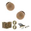 Old English Bridlington Door Knob Pack (Lock Set - Horizontal Sashlock, 3" Fire Rated Hinges x3) - Antique Brass